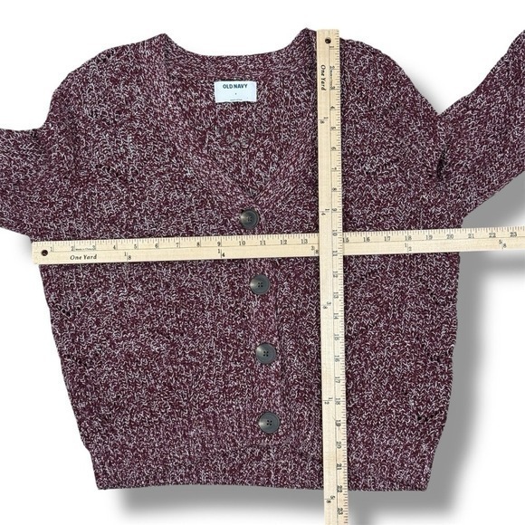 Old Navy Marled‎ Pointelle Knit V Neck Crop Cardigan Sweater Burgundy Red Small - Picture 13 of 14